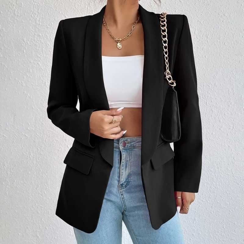 Blazer Preto Feminino Alfaiataria Casual Hilda