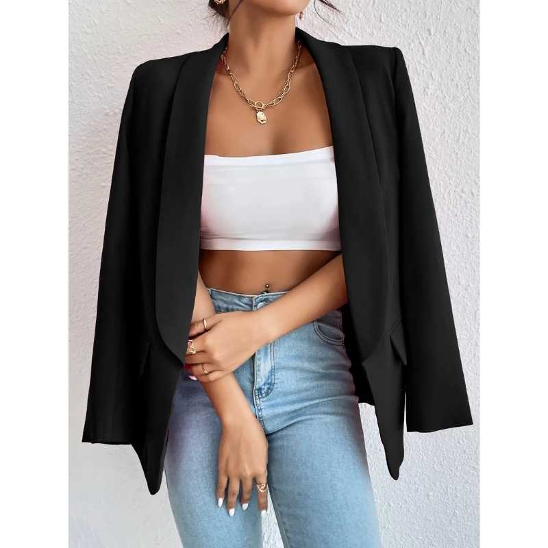 Blazer Preto Feminino Alfaiataria Casual Hilda