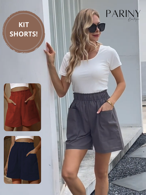 Kit 3 Shorts Pariny™ - Ótimo caimento, com bolsos e cintura em elástico / FRETE GRÁTIS